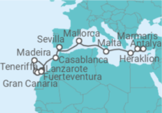 Reiseroute der Kreuzfahrt  Von Antalya nach Fuerteventura 2 - AIDA