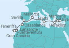 Reiseroute der Kreuzfahrt  Von Antalya nach Gran Canaria - AIDA