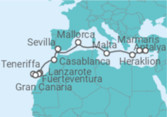 Reiseroute der Kreuzfahrt  Von Antalya nach Gran Canaria - AIDA