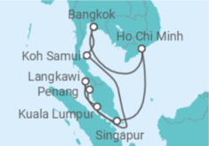 Reiseroute der Kreuzfahrt  Thailand, Malaysia, Singapur & Vietnam - AIDA