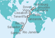 Reiseroute der Kreuzfahrt  Von Santos (Brasilien) nach Hamburg - Costa Kreuzfahrten