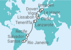 Reiseroute der Kreuzfahrt  Von Santos (Brasilien) nach Ijmuiden/ Amsterdam (Niederlande) - Costa Kreuzfahrten