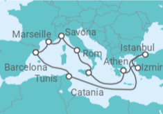 Reiseroute der Kreuzfahrt  Frankreich, Italien, Griechenland, Türkei, Tunesien - Costa Kreuzfahrten
