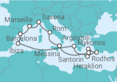 Reiseroute der Kreuzfahrt  Frankreich, Italien, Griechenland, Spanien Alles Inklusive - Costa Kreuzfahrten