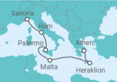 Reiseroute der Kreuzfahrt  Griechenland, Malta, Italien - Costa Kreuzfahrten