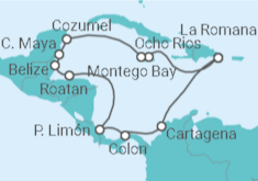 Reiseroute der Kreuzfahrt  14 Nächte - Best of Mittelamerika - ab/bis La Romana - Mein Schiff