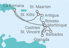 Reiseroute der Kreuzfahrt  14 Nächte - Karibische Inseln - ab/bis Bridgetown mit Flug - Mein Schiff