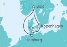 Reiseroute der Kreuzfahrt  4 Nächte - Kurzreise Nordmetropolen - ab Kiel/bis Hamburg - Mein Schiff