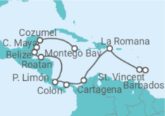 Reiseroute der Kreuzfahrt  14 Nächte - Best of Mittelamerika - ab Montego Bay/bis Bridgetown - Mein Schiff