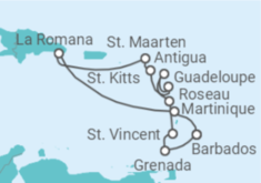 Reiseroute der Kreuzfahrt  14 Nächte - Karibische Inseln - ab/bis Bridgetown - Mein Schiff