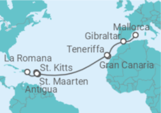 Reiseroute der Kreuzfahrt  16 Nächte - Transatlantik - ab Palma/bis La Romana - Mein Schiff