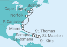 Reiseroute der Kreuzfahrt  16 Nächte - USA Ostküste & Karibiksonne - ab Bayonne/bis La Romana - Mein Schiff