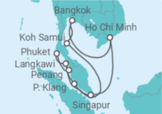 Reiseroute der Kreuzfahrt  15 Nächte - Faszination Südostasien - ab/bis Singapur - Mein Schiff