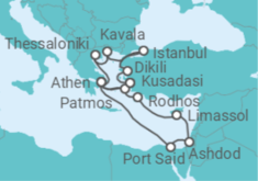 Reiseroute der Kreuzfahrt  Griechenland, Türkei, Israel, Zypern - Celestyal Cruises