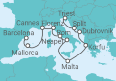Reiseroute der Kreuzfahrt  Von Triest (Italien) nach Barcelona - NCL Norwegian Cruise Line