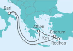 Reiseroute der Kreuzfahrt  Griechenland, Italien - MSC Cruises