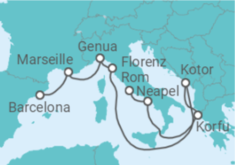 Reiseroute der Kreuzfahrt  Grand Mediterranean - Princess Cruises