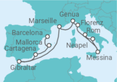 Reiseroute der Kreuzfahrt  Grand Western Mediterranean - Princess Cruises