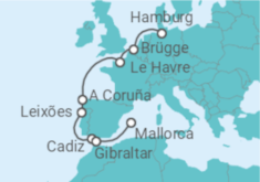 Reiseroute der Kreuzfahrt  11 Nächte - Europas Westküste - ab Hamburg/bis Palma - Mein Schiff
