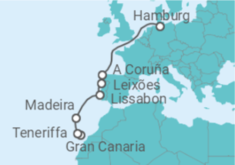 Reiseroute der Kreuzfahrt  10 Nächte - Kanaren, Madeira und Europas Westküste - ab Las Palmas/ bis Hamburg - Mein Schiff