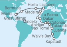 Reiseroute der Kreuzfahrt  Von Kapstadt (Südafrika) nach Miami - Regent Seven Seas