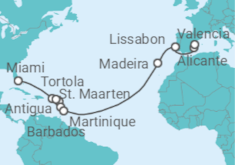 Reiseroute der Kreuzfahrt  Britische Jungferninseln, Antigua Und Barbuda, Sint Maarten, Martinique, Barbados, Portugal, Span... - MSC Cruises