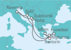 Reiseroute der Kreuzfahrt  Montenegro, Kroatien, Griechenland, Türkei - Royal Caribbean