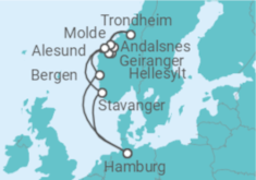Reiseroute der Kreuzfahrt  Norwegens Fjorde ab Hamburg - AIDA