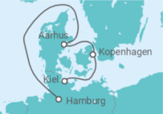 Reiseroute der Kreuzfahrt  Kurzreise nach Kristiansand & Kopenhagen 2 - AIDA