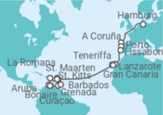 Reiseroute der Kreuzfahrt  Von Hamburg nach Barbados - AIDA