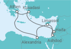 Reiseroute der Kreuzfahrt  Ägypten, Zypern, Israel, Türkei - Celebrity Cruises