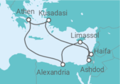 Reiseroute der Kreuzfahrt  Ägypten, Zypern,  Türkei - Celebrity Cruises