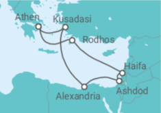 Reiseroute der Kreuzfahrt  Griechenland,  Ägypten, Türkei - Celebrity Cruises