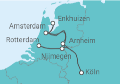 Reiseroute der Kreuzfahrt  Köln • Rotterdam • Amsterdam • Köln - Nicko Cruises