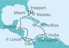 Reiseroute der Kreuzfahrt  Jamaika, Aruba, Kolumbien, Panama, Costa Rica, Honduras, USA, Bahamas - MSC Cruises
