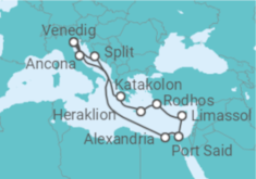 Reiseroute der Kreuzfahrt  Italien, Griechenland, Zypern, Ägypten, Kroatien - MSC Cruises