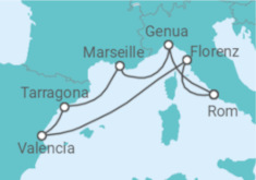 Reiseroute der Kreuzfahrt  Spanien, Italien Alles Inklusive - MSC Cruises