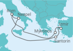 Reiseroute der Kreuzfahrt  Italien, Griechenland, Türkei - MSC Cruises