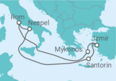 Reiseroute der Kreuzfahrt  Italien, Griechenland, Türkei Alles Inklusive - MSC Cruises