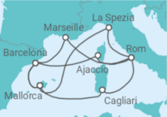 Reiseroute der Kreuzfahrt  Große Mittelmeerreise ab Mallorca 1 - AIDA