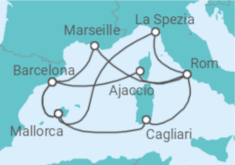 Reiseroute der Kreuzfahrt  Große Mittelmeerreise ab Mallorca 1 - AIDA