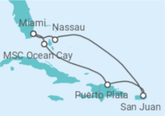 Reiseroute der Kreuzfahrt  Puerto Rico, Bahamas - MSC Cruises