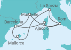 Reiseroute der Kreuzfahrt  Spanien, Frankreich & Italien ab Civitavecchia 1 - AIDA