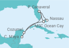 Reiseroute der Kreuzfahrt  Mexiko, USA, Bahamas Alles Inklusive - MSC Cruises