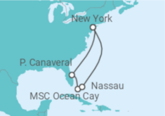 Reiseroute der Kreuzfahrt  USA, Bahamas - MSC Cruises