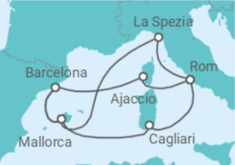 Reiseroute der Kreuzfahrt  Spanien, Frankreich & Italien ab Barcelona 2 - AIDA