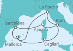 Reiseroute der Kreuzfahrt  Spanien, Frankreich & Italien ab Barcelona 1 - AIDA