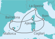 Reiseroute der Kreuzfahrt  Spanien, Frankreich & Italien ab Barcelona 1 - AIDA