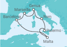 Reiseroute der Kreuzfahrt  Malta, Spanien, Frankreich, Italien Alles Inklusive - MSC Cruises