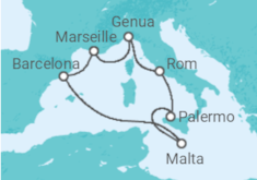 Reiseroute der Kreuzfahrt  Italien, Malta, Spanien - MSC Cruises